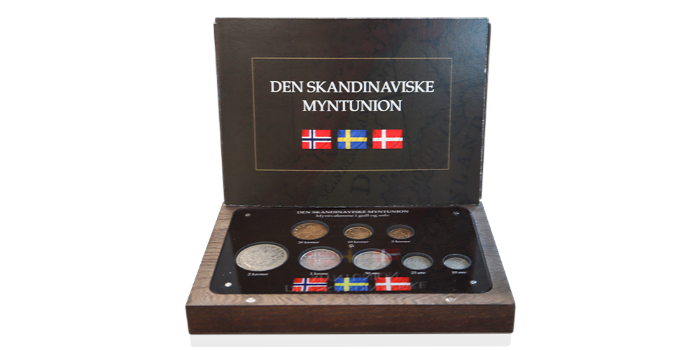 Skandinavisk myntvalørsett i gull og sølv